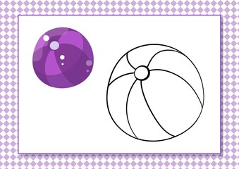 Printable worksheet. Coloring book. Cute cartoon ball. Vector illustration. Horizontal A4 page Color violet.