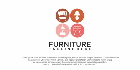 Furniture logo design inspiration.Vector illustration of chair, table, and decorative lamp