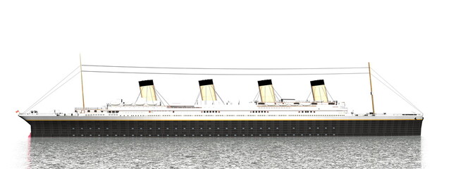 Titanic ship on the water- 3D render - obrazy, fototapety, plakaty