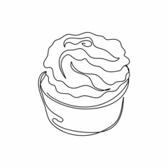 Continuous one simple single line drawing of cupcake icon in silhouette on a white background. Linear stylized.