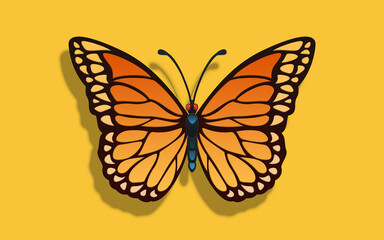 butterfly monarch vector illustration 나비 일러스트 shadow yellow background