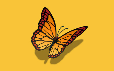 butterfly monarch perspective vector illustration yellow background 나비 일러스트 shadow