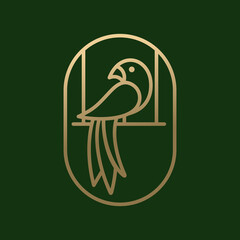 Parrot one line vector logo design template. Graphic exotic bird logotype, sign and symbol.