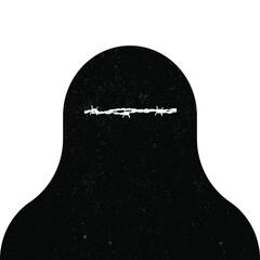 Not free woman of Afghanistan in hijab. Woman in taliban illustration. Wire instead of eyes