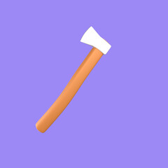 3d cartoon wooden ax isolated on a purple background, wooden ax icon. 3d rendering illustration