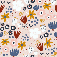 Seamless modern floral pattern with lashes. Creative flower abstract texture with. Great for fabric, textile vector illustration.
