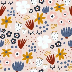 Rolgordijnen Seamless modern floral pattern with lashes. Creative flower abstract texture with. Great for fabric, textile vector illustration. © solodkayamari