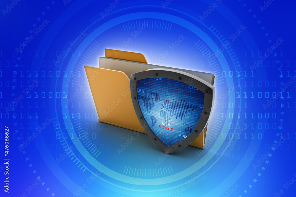 Poster laptop folder with shield. isolated 3d rendering image