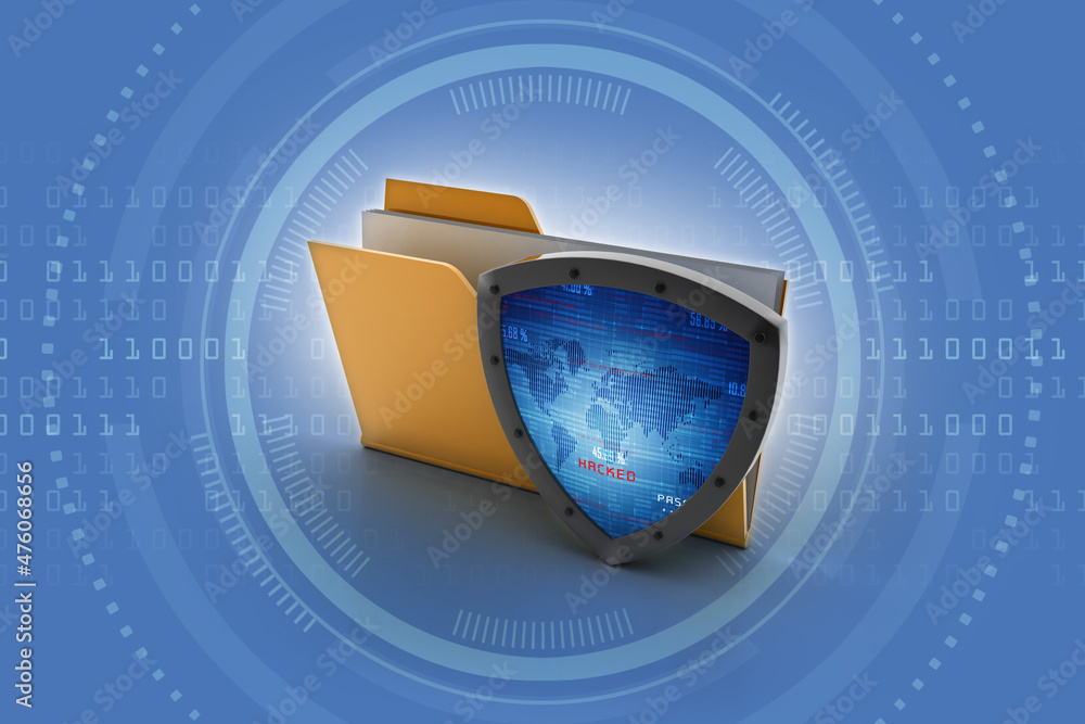 Poster laptop folder with shield. isolated 3d rendering image