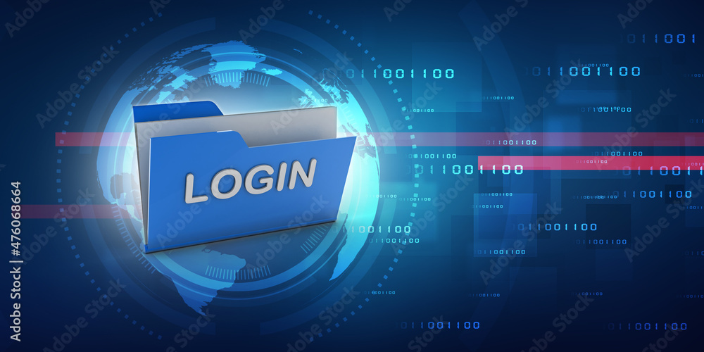 Poster 3d rendering folder login concept