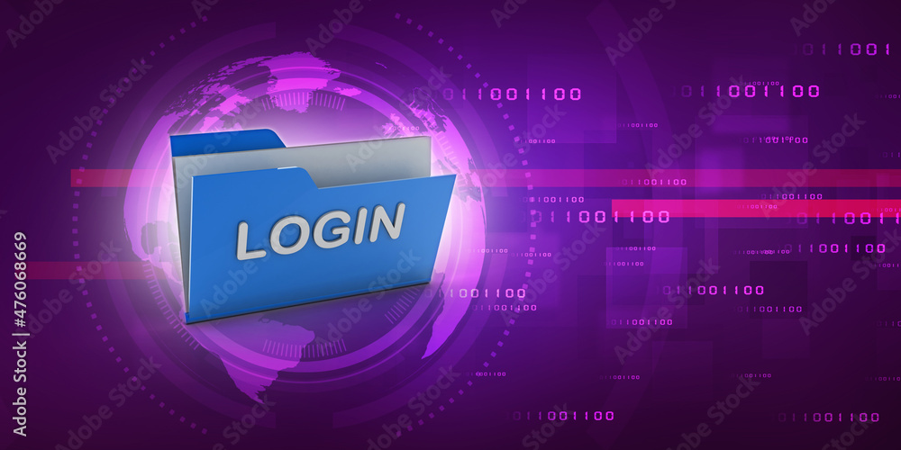 Poster 3d rendering folder login concept