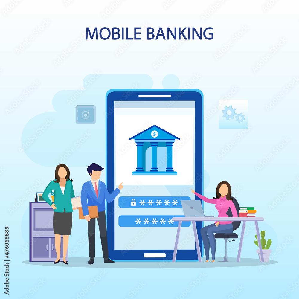Poster mobile banking vector illustration concept, flat vector template style suitable for web landing page