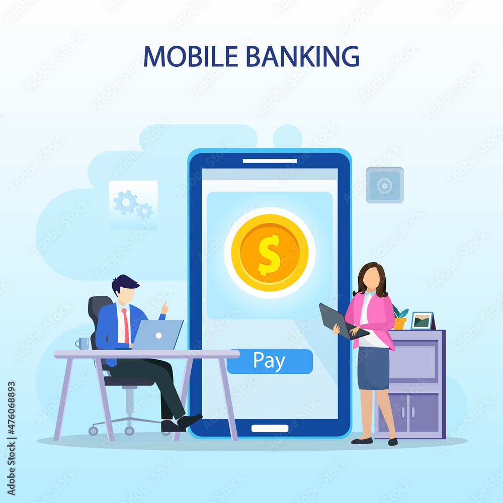Poster mobile banking vector illustration concept, flat vector template style suitable for web landing page