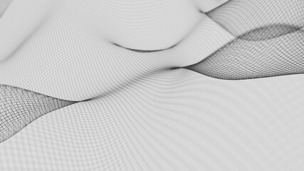 Abstract simple black and white 3D illustration with waving lines