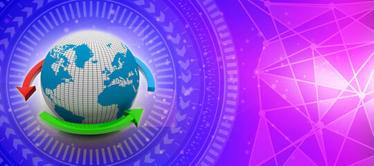 3d illustration travel Arrow and Earth globe. 3d render
