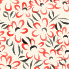 Seamless pattern with bright tropical flowers