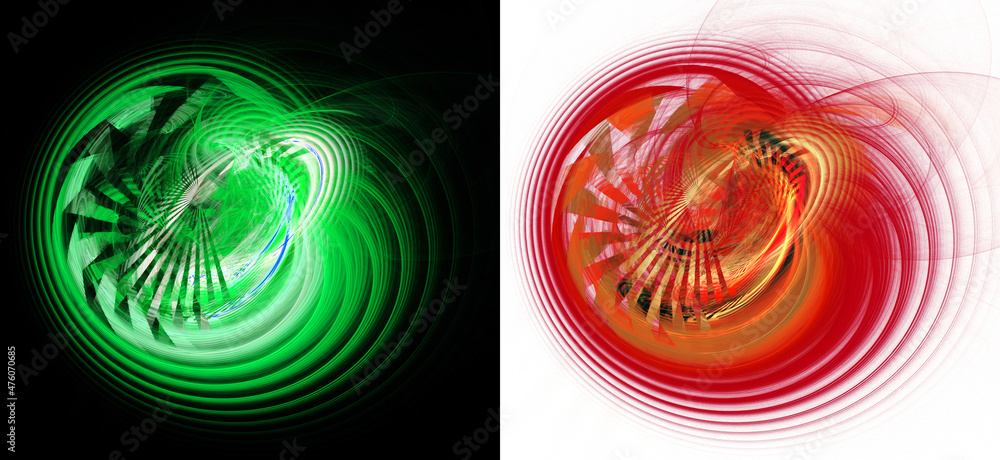 Aufkleber fan patterns within red and green spheres on black and white backgrounds. graphic design elements se