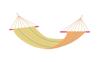 Fabric hammock for beach relaxation, flat vector illustration isolated on white background.