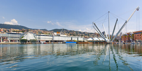 Beautiful view of the ancient port of Genoa with the Biosphere