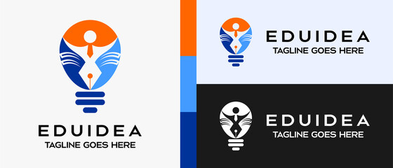 logo symbol for education. the icon of a person or student in a tie with a pen in a light bulb. education vector logo template.