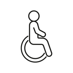 Disabled person in wheelchair icon, outline sign handicap. Disability, limitation man. Vector
