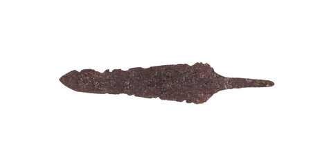 ancient rusty arrowhead isolated on white background