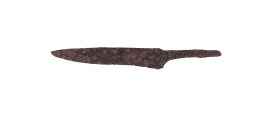 ancient rusty knife isolated on white background