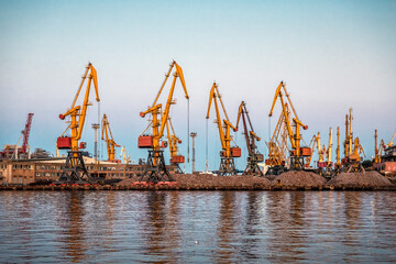 industrial port cranes in the port