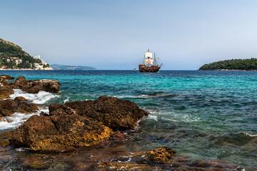 old ship in the sea