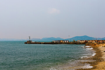 China Beijing Summer Palace misty lake and tree view