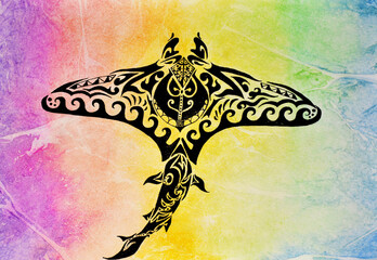 Maori Tattoo Design Stingray Illustration - obrazy, fototapety, plakaty