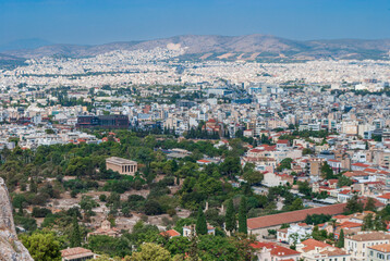 Fototapeta na wymiar Looking down on the panarama of Athens and the Temple of Hephaestus