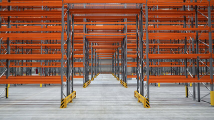 logistics warehouse with empty high racks