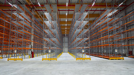 logistics warehouse with empty high racks