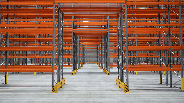logistics warehouse with empty high racks