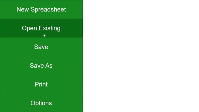 Cursor Slides Over and Clicks Open Existing Spreadsheet. Mouse Pointer on Device Computer Monitor Screen Clicking Retrieve Worksheet File For Company Business Assignment or School Education 