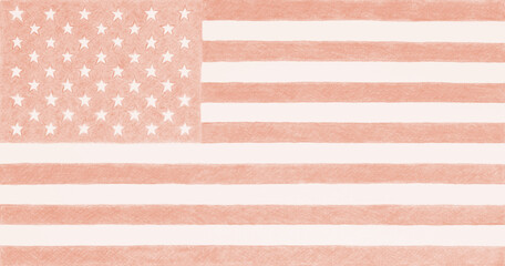 US flag. Light brown tinted background. Patriotic backdrop. Stars and stripes in pastel colors. American Independence Day. The holidays of July 4 and Flag Day
