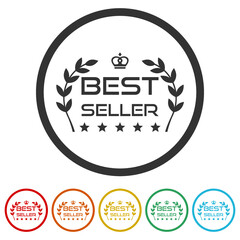 Best seller icon badge isolated on white background, color set