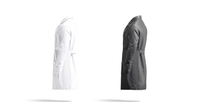 Blank black and white medical lab coat mockup, looped rotation