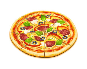 Pizza. Traditional italian food. Isolated on white background. Eps10 vector illustration.