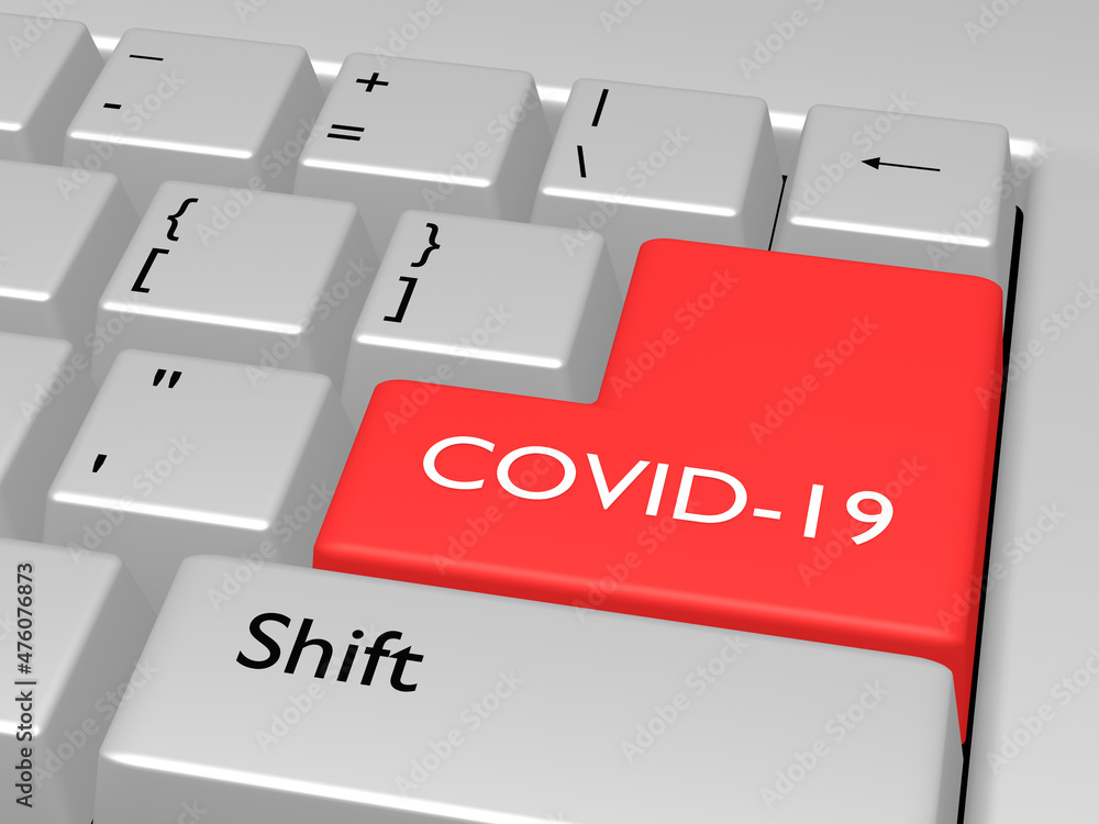 Poster covid-19 concept. word covid-19 on button of computer keyboard