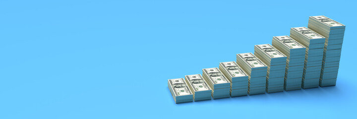 Money stacks from dollars with blank copy space backgrounds