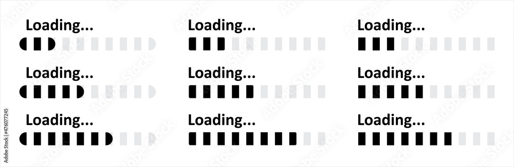 Poster loading icons set. load, upload bar collection. loading icons on white background.