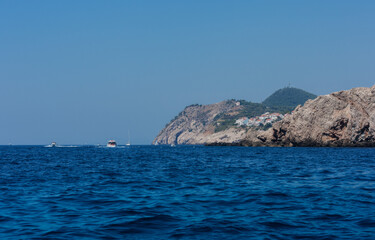 Fototapeta na wymiar Adriatic coast in Croatia near Dubrovnik, Beach view from the sea