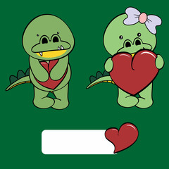 cute crocodile character cartoon holding valentine heart  collection illustration in vector format