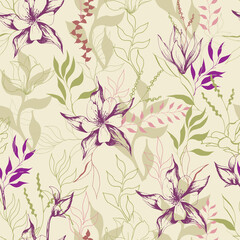 Vintage floral background for fabrics and home textiles. Vector illustration of wildflowers