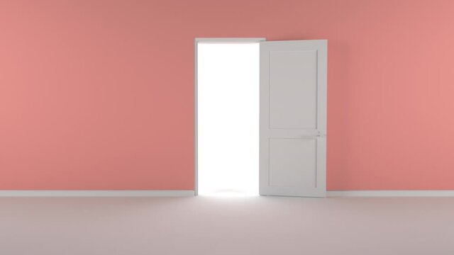 Door opens and a bright light flooding a dark room. Can be used as a concept of new innovations, future and hope, new beginning or a win of a fight for freedom. Red walls