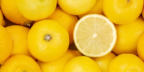 Lemon fruits lemons fruit background from above panorama