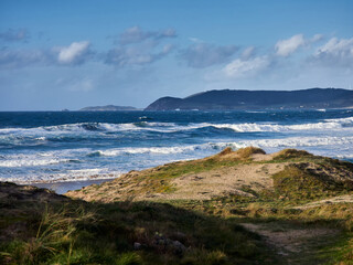 Rostro beach in Finisterre, Galicia, Spain. This wild beach and one of the surfer's paradises in the region of Costa da Morte