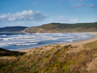 Rostro beach in Finisterre, Galicia, Spain. This wild beach and one of the surfer's paradises in the region of Costa da Morte